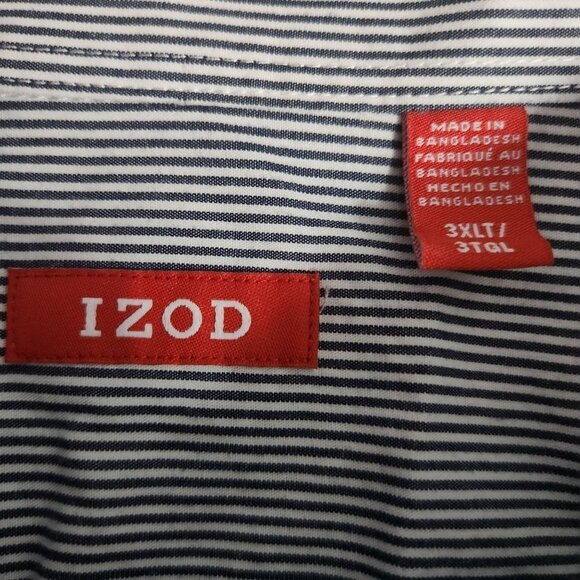 Izod Mens Stripe 3XLT Blue and White Stripe 100%Cotton Button Down Long Sleeve - Picture 5 of 7